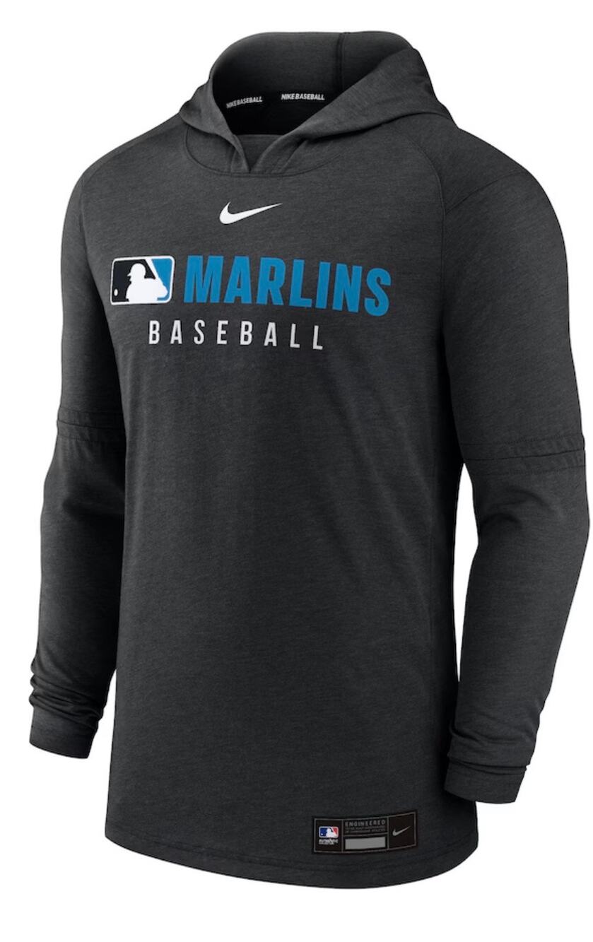 Nike Men's Miami Marlins Heather Black Authentic Lightweight Dri-FIT Hoodie S
